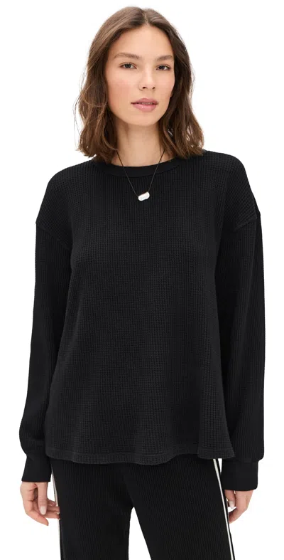 Donni The Thermal Crew Neck Pullover Jet In Black