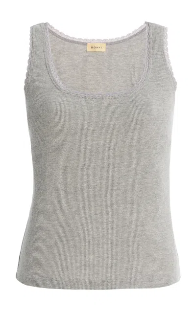 Donni . The Vintage Ribbed Lace Tank Top In Gray