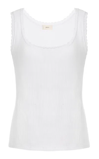 Donni . The Vintage Ribbed Lace Tank Top In White