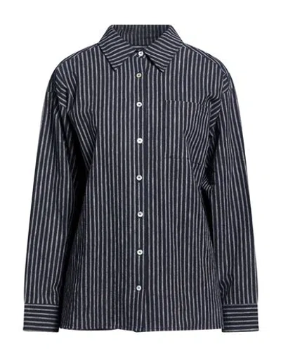 Donni . Woman Shirt Navy Size Xxl Linen, Cotton In Multi