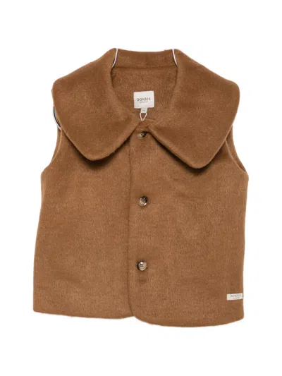 Donsje Kids' Anja Oversized-collar Button-up Gilet In Brown