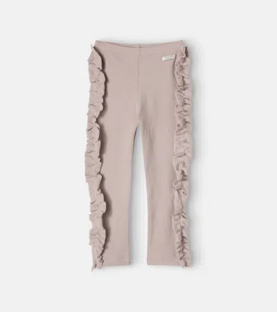 Donsje Kids' Audun荷叶边棉质混纺紧身裤 In Grey Violet