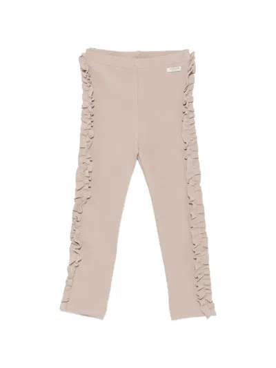 Donsje Kids' Audun Ruffled Ribbed Leggings In Neutrals