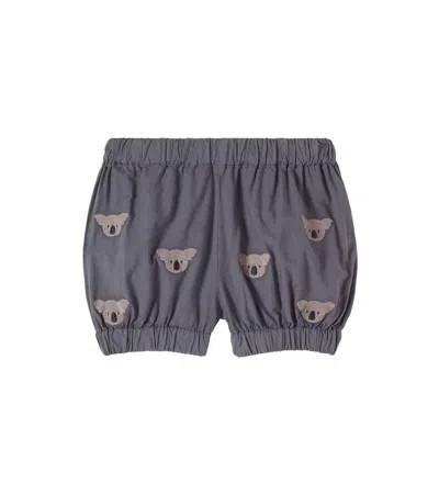 Donsje Baby Carson Embroidered Cotton Bloomers In Gray