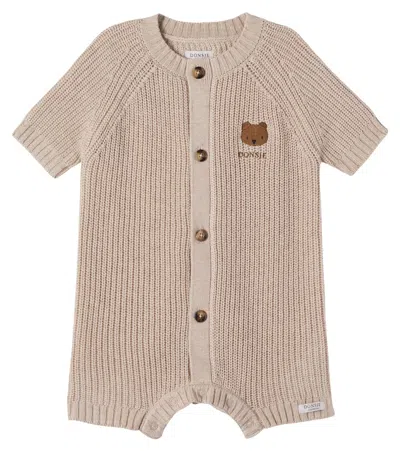 Donsje Baby Dantje Embroidered Wool And Cotton Playsuit In Brown