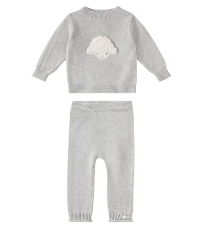 Donsje Baby Denn Wool Sweater And Pants Set In Soft Grey Melange
