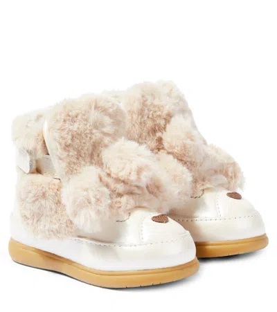 Donsje Baby Dubu Faux Fur-trimmed Leather Booties In Neutral
