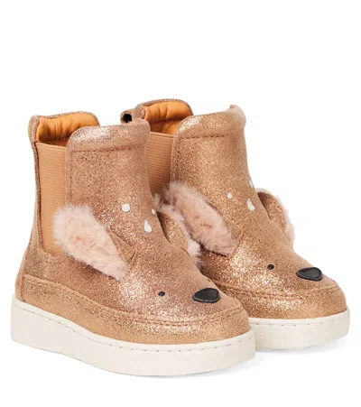 Donsje Baby Eladi Glitter Leather Booties In Green