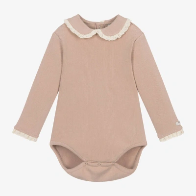 Donsje Baby Girls Pink Cotton & Crochet Bodysuit