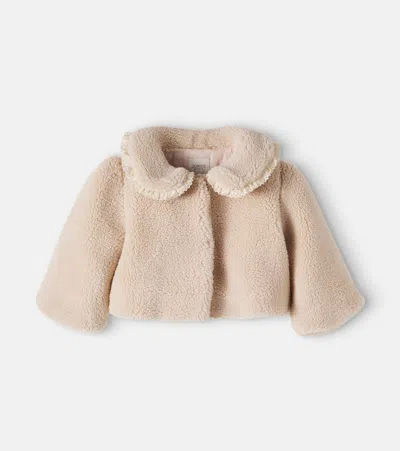Donsje Baby Kavi Ruffled Teddy Jacket In Beige