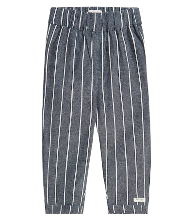 Donsje Baby Mink Striped Cotton And Linen Trousers In Night Blue Melange