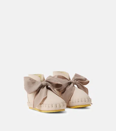 Donsje Baby Pina Organza-trimmed Leather Booties In Beige