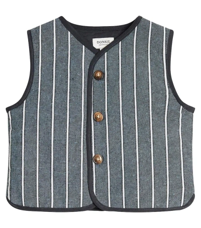 Donsje Baby Ririo Striped Cotton And Linen Vest In Night Blue Melange