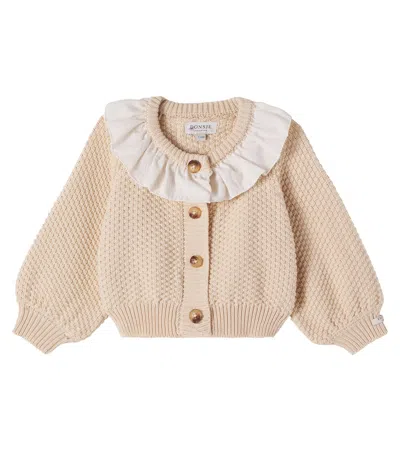 Donsje Baby Veertje Ruffled Cotton Cardigan In Brown