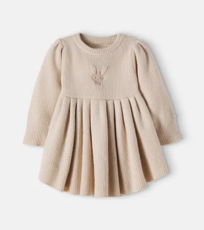 Donsje Baby Vikkie Embroidered Wool Dress In Beige