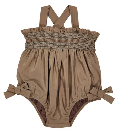 Donsje Babies' Xori Shirred Swimsuit In Taupe