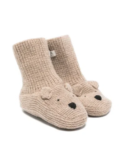 Donsje Babies' Bear-face Knitted Pre-walkers In Neutral