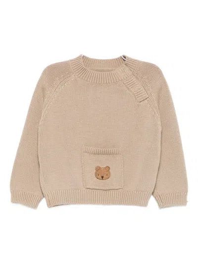 Donsje Babies' Bear-pocket Knitted Sweater In Brown
