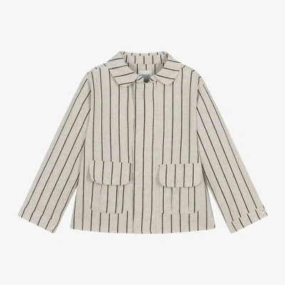 Donsje Kids' Boys Beige Striped Cotton & Linen Jacket