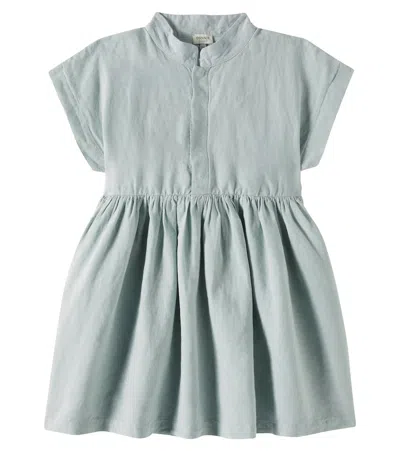 Donsje Kids' Byzou Gathered Linen Dress In Mint Green