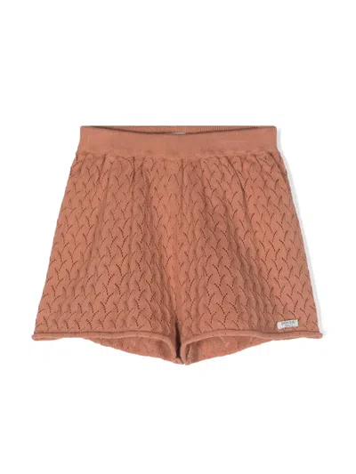 Donsje Kids' Canae Pointelle-knit Shorts In 褐色