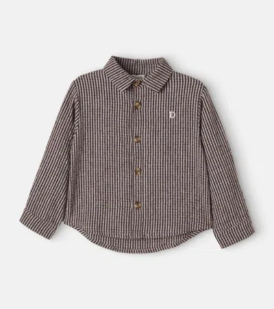 Donsje Kids' Chee条纹棉质混纺衬衫 In Espresso - White Striped