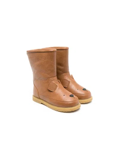 Donsje Kids' Chunky Slip-on Leather Boots In 褐色