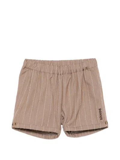 Donsje Kids' Dantien Striped Button Shorts In Brown