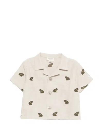 Donsje Babies' Deccie Frog Button-down Shirt In Gray