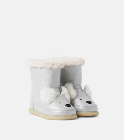 Donsje Deloniek Wool-trimmed Leather Boots In Silver