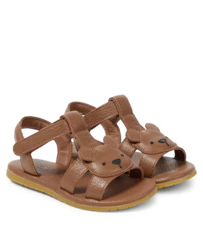 Donsje Kids' Dhalo Bear Leather Sandals In Brown