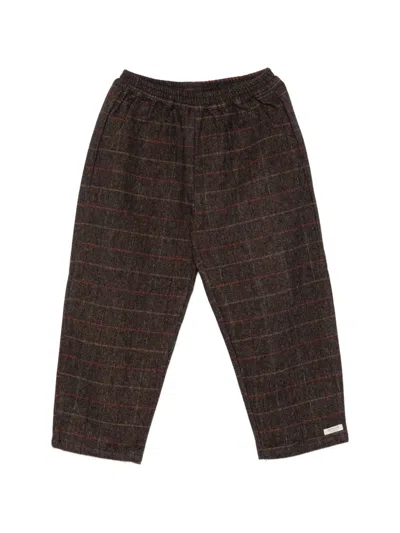 Donsje Kids' Elias Check-pattern Trousers In Brown