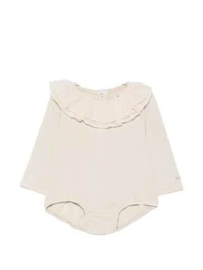 Donsje Babies' Fabien Ruffled Ribbed Bodysuit In Neutrals