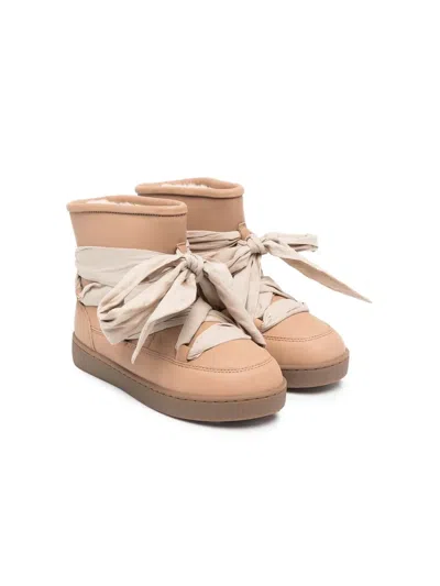 Donsje Kids' Faux Fur-lined Lace-up Boots In Neutrals
