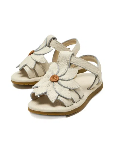 Donsje Kids' Flower-embellishment Leather Sandals In White