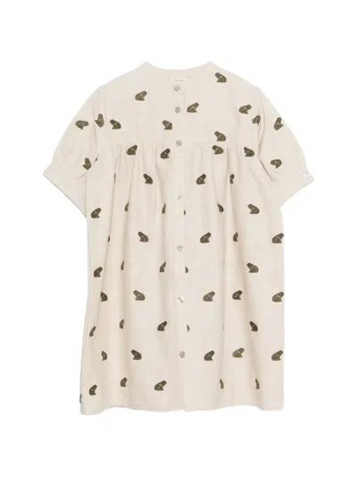 Donsje Kids' Frog-print Sleeved Dress In Neutral