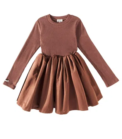 Donsje Kids' Furre Cotton-blend Dress In Mahogany