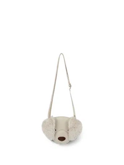 Donsje Kids' Furry-detail Dog Shoulder Bag In Neutral