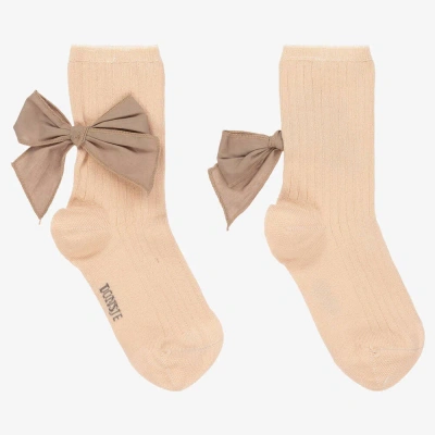 Donsje Babies' Girls Beige & Brown Bow Socks