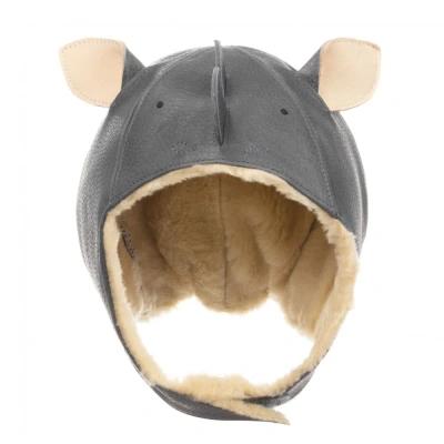 Donsje Babies' Grey Leather Rhino Hat