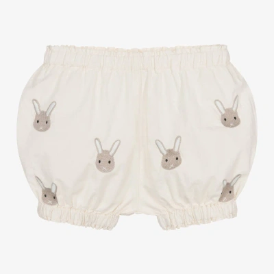Donsje Babies' Ivory Embroidered Cotton Bunny Shorts