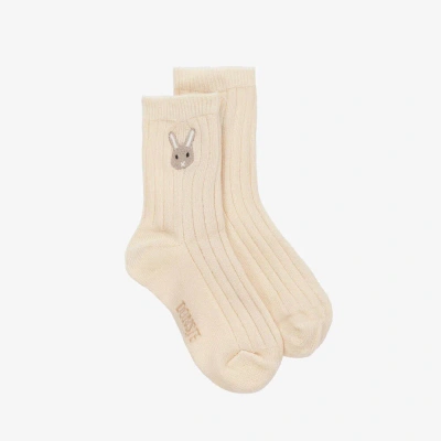 Donsje Babies' Ivory Organic Cotton Bunny Socks