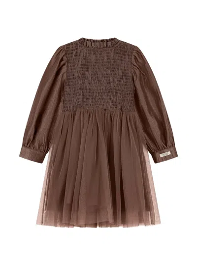 Donsje Kids' Janice Smocked Tulle Dress In Brown