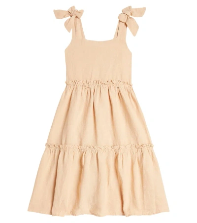 Donsje Kids' Janne Tiered Linen Dress In Orange