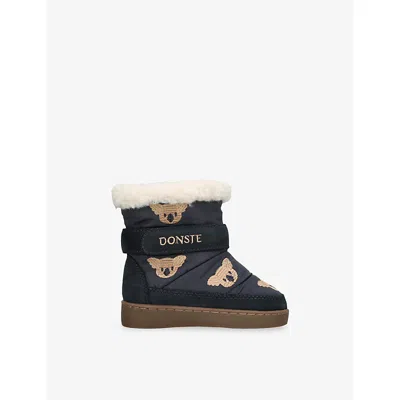 Donsje Kids' Ritto Koala Woven Boots Blue/dark Eur 19 / 3 Uk In Black