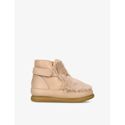 Donsje Beige Kids' Roumi Leather And Faux-fur Ankle Boots Eur 20 / 4 Uk