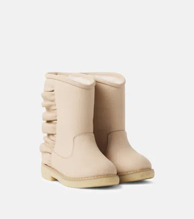 Donsje Kirsti Ruffled Leather Boots In Beige