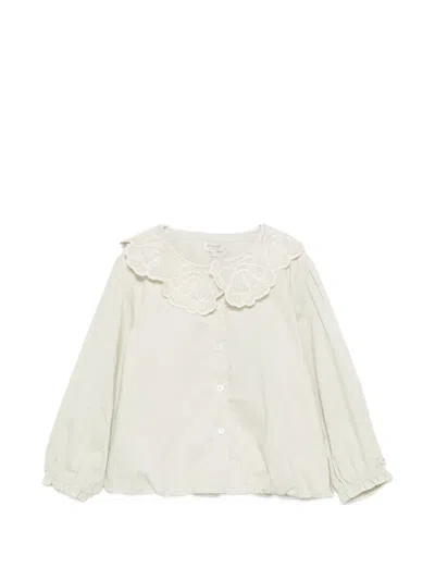 Donsje Kids' Kleke Embroidered-collar Long-sleeve Blouse In Neutrals
