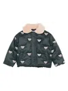 Donsje Koala-print Borg-collar Padded Jacket In Green