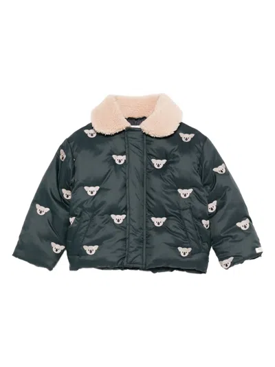 Donsje Babies' Koala-print Borg-collar Padded Jacket In Green